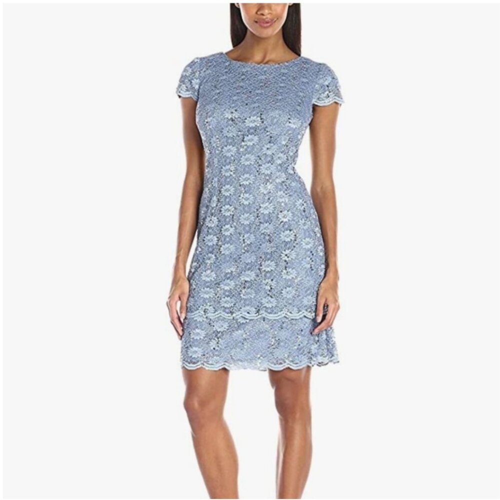 NEW Alex Evenings Lace Sequins Cap Sleeve Blue Cocktail Dress Size 6